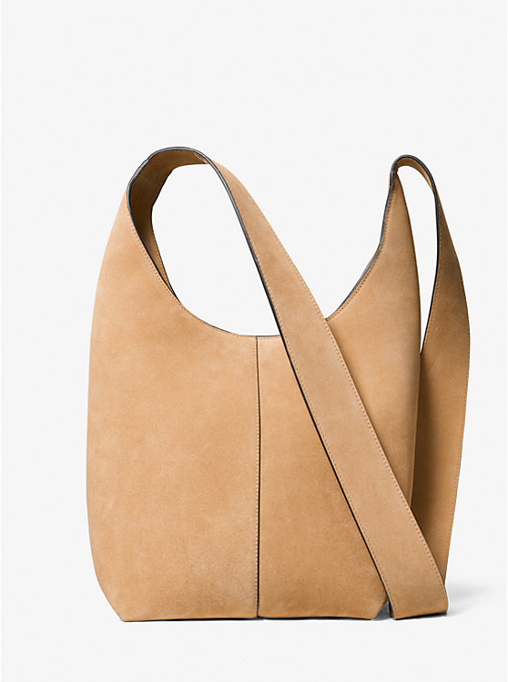 Michael Kors Dede Medium Suede Hobo Women Shoulder Bag CAMEL | USARVM1195