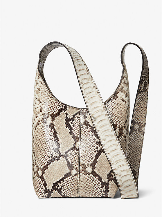 Michael Kors Dede Mini Python Embossed Leather Hobo Women Shoulder Bag NATURAL | USAPJT1201