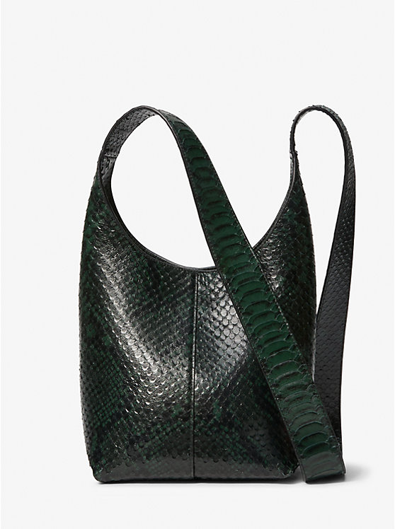 Michael Kors Dede Mini Python Embossed Leather Hobo Women Shoulder Bag FOREST | USAAHY1202