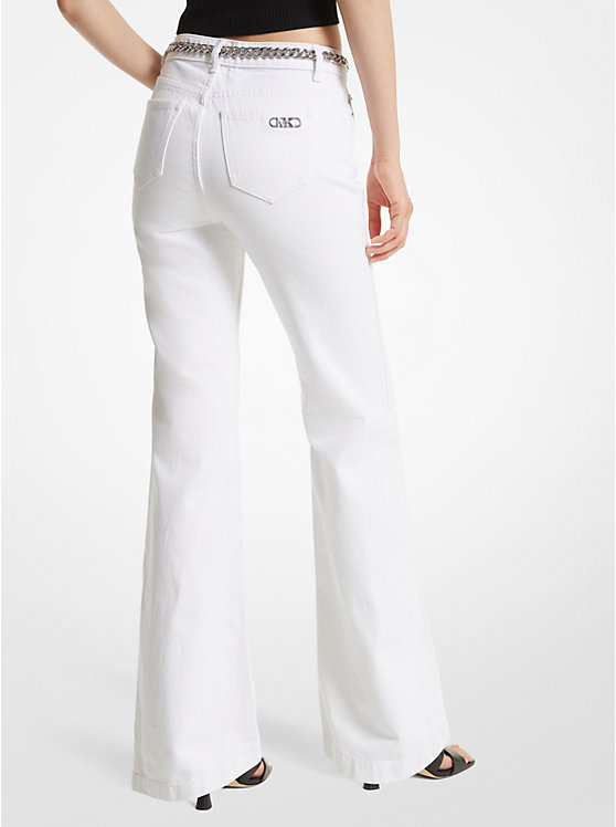 Michael Kors Denim Belted Flared Women Jeans OPTIC WHITE | USAZUU1419