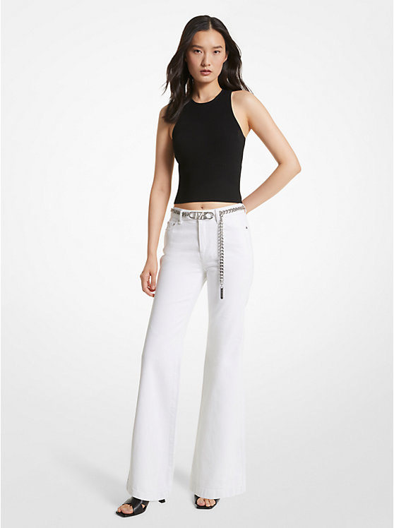 Michael Kors Denim Belted Flared Women Jeans OPTIC WHITE | USAZUU1419