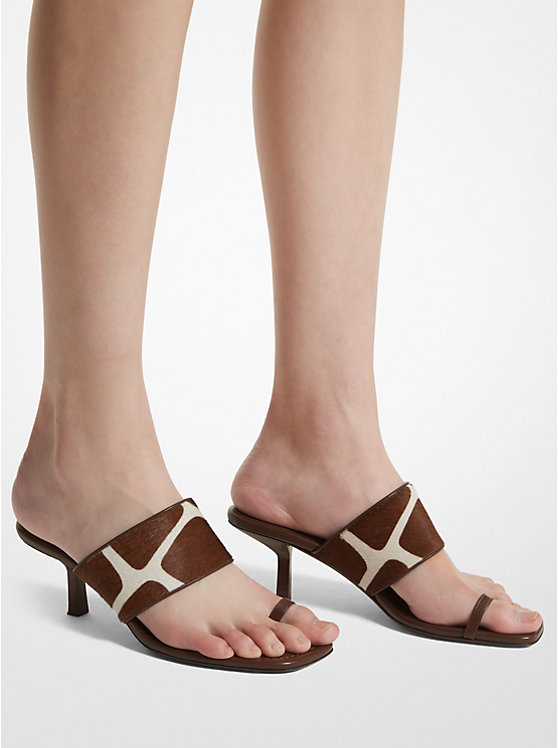 Michael Kors Dionne Giraffe Print Calf Hair Women Sandals NUTMEG/OPTIC WHITE | USAJPU1851