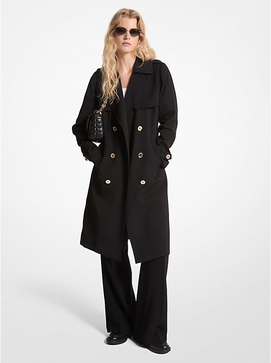 Michael Kors Draped Woven Trench Coat Women Jacket BLACK | USAGSR1362