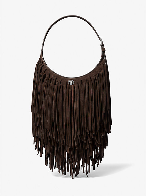 Michael Kors Dyan Small Fringed Suede Women Shoulder Bag CHOCOLATE | USAFDO1205