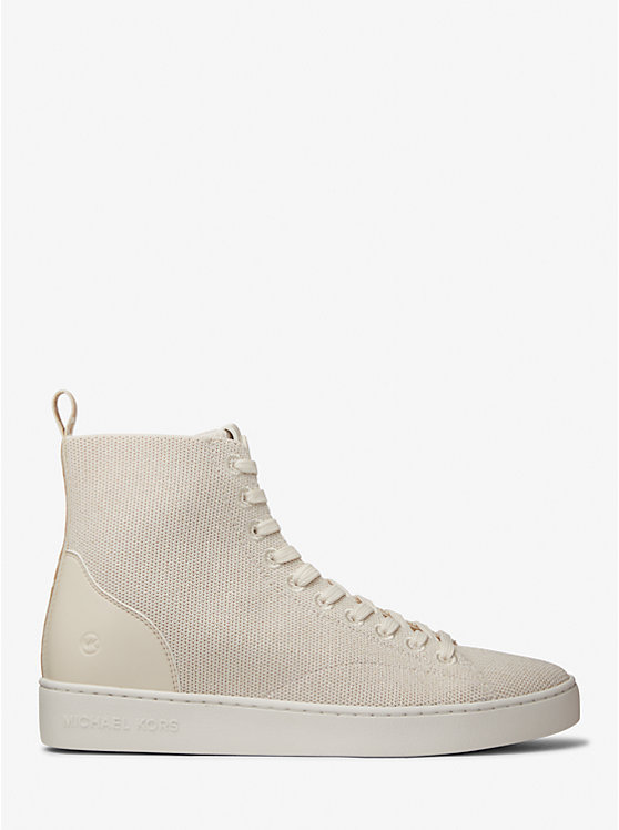 Michael Kors Edie Metallic Knit High-Top Women Sneakers LT CREAM | USAILM1979