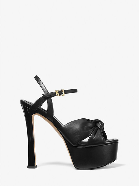 Michael Kors Elena Leather Platform Women Sandals BLACK | USADFA1855