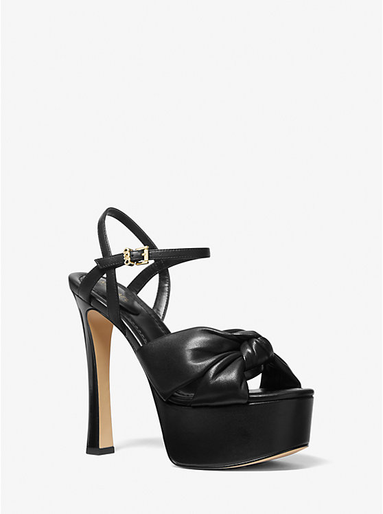 Michael Kors Elena Leather Platform Women Sandals BLACK | USADFA1855