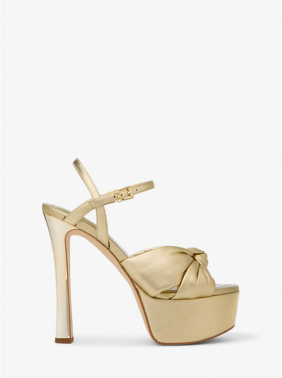 Michael Kors Elena Metallic Leather Platform Women Sandals PALE GOLD | USAPJF1858