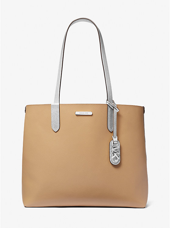 Michael Kors Eliza Extra-Large Metallic Pebbled Leather Reversible Women Tote Bag SILVER | USATCN1248