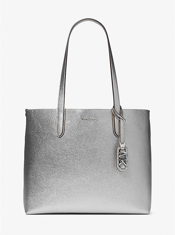 Michael Kors Eliza Extra-Large Metallic Pebbled Leather Reversible Women Tote Bag SILVER | USATCN1248