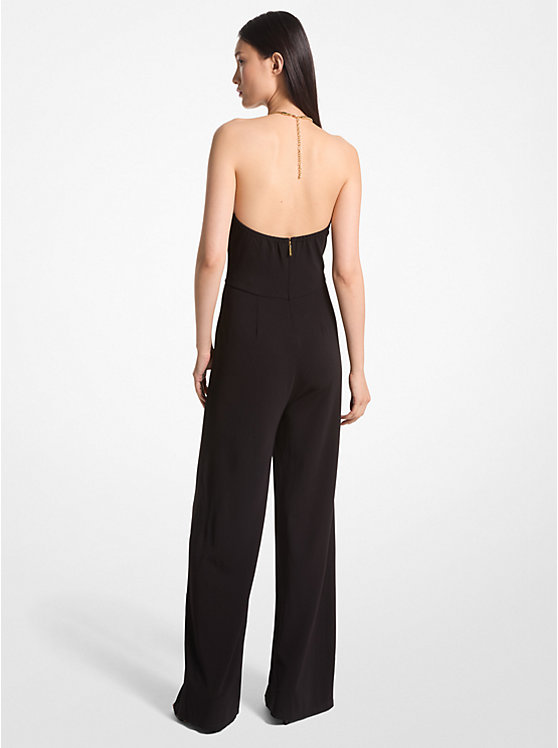 Michael Kors Embellished Stretch Matte Jersey Halter Jumpsuit Women Dress BLACK | USAYXD1290