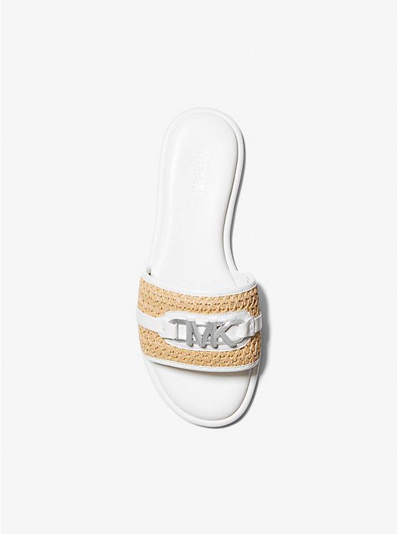 Michael Kors Ember Embellished Straw Slide Women Sandals NAT/OPTICWHT | USAOKG1859