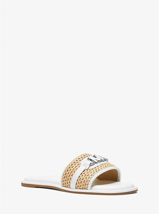 Michael Kors Ember Embellished Straw Slide Women Sandals NAT/OPTICWHT | USAOKG1859