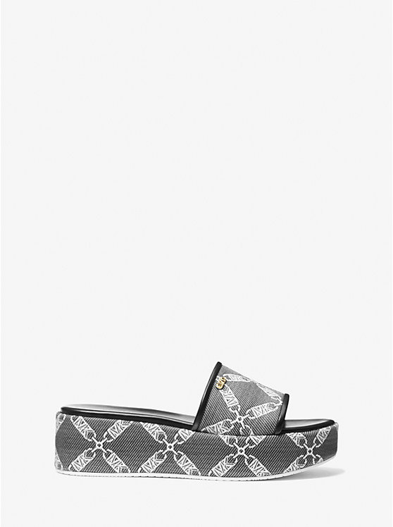 Michael Kors Ember Empire Logo Jacquard Platform Women Sandals BLACK/WHITE | USAILH1860