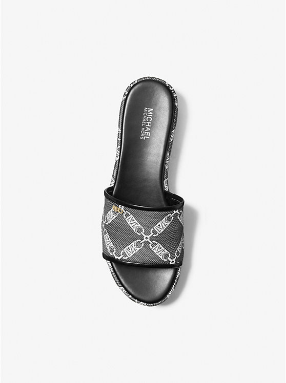 Michael Kors Ember Empire Logo Jacquard Platform Women Sandals BLACK/WHITE | USAILH1860