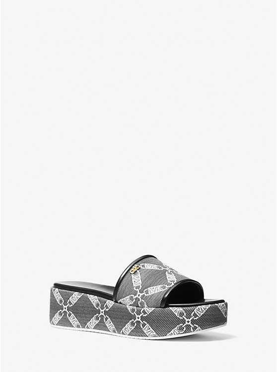 Michael Kors Ember Empire Logo Jacquard Platform Women Sandals BLACK/WHITE | USAILH1860