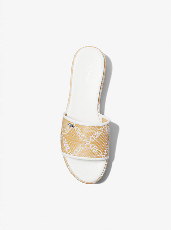 Michael Kors Ember Empire Logo Jacquard Straw Platform Women Sandals NAT/OPTICWHT | USAUZJ1861