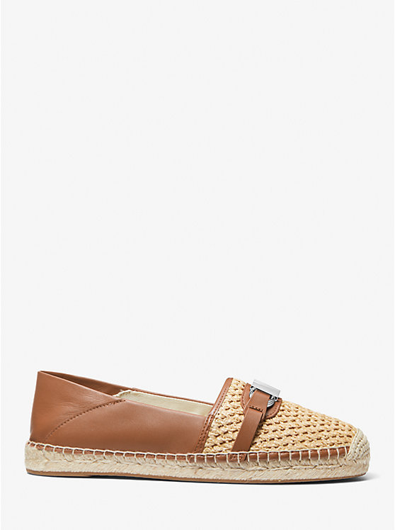 Michael Kors Ember Leather and Straw Espadrille Women Flats NATURAL/LUGGAGE | USAVRU1689