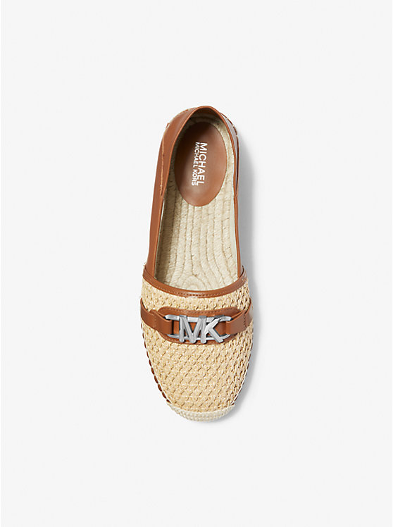 Michael Kors Ember Leather and Straw Espadrille Women Flats NATURAL/LUGGAGE | USAVRU1689