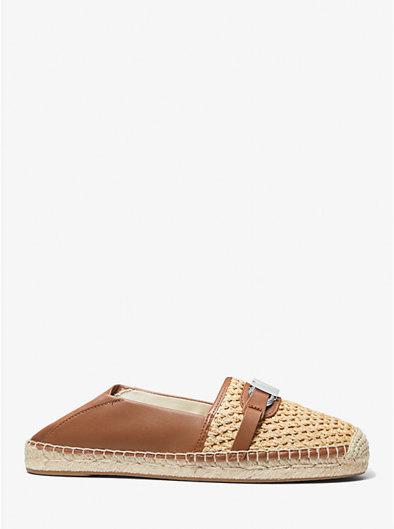 Michael Kors Ember Leather and Straw Espadrille Women Flats NATURAL/LUGGAGE | USAVRU1689