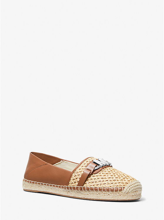 Michael Kors Ember Leather and Straw Espadrille Women Flats NATURAL/LUGGAGE | USAVRU1689