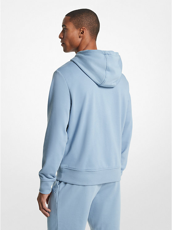 Michael Kors Embroidered Logo Cotton Terry Zip-Up Men Hoodie CHAMBRAY | USARVD2235