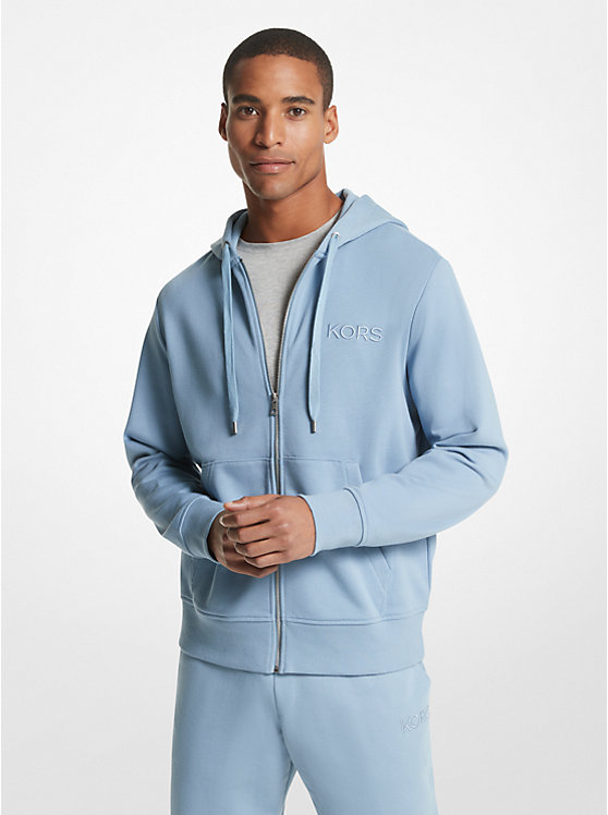 Michael Kors Embroidered Logo Cotton Terry Zip-Up Men Hoodie CHAMBRAY | USARVD2235