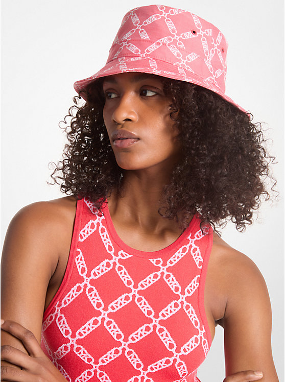 Michael Kors Empire Logo Jacquard Bucket Women Hat CORAL | USAZUV1003