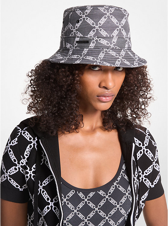 Michael Kors Empire Logo Jacquard Bucket Women Hat BLACK/WHITE | USAXYB1004