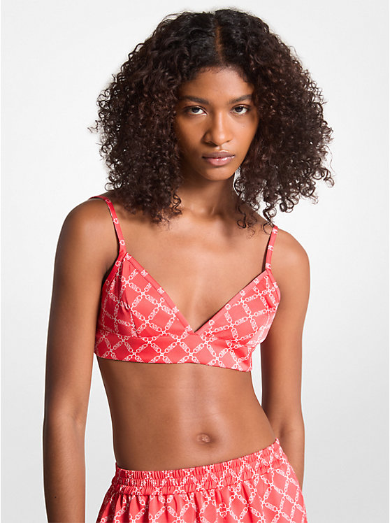 Michael Kors Empire Logo Print Satin Women Bra CORAL | USAILZ1459