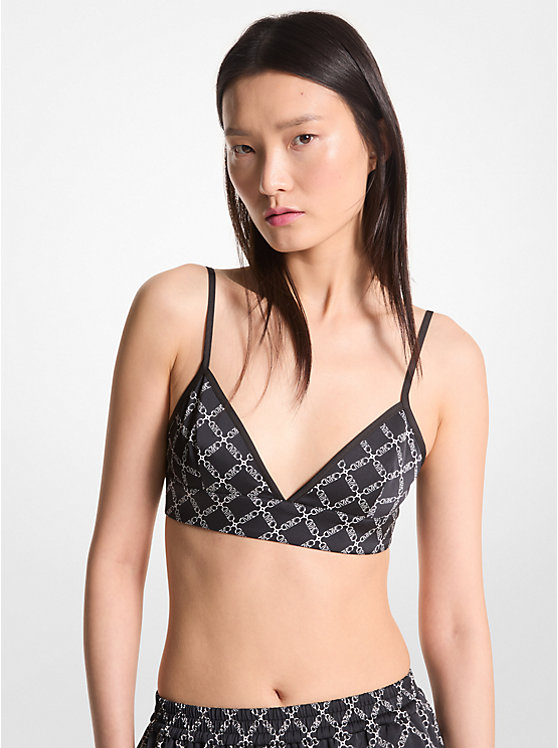 Michael Kors Empire Logo Print Satin Women Bra BLACK/WHITE | USAOKX1460