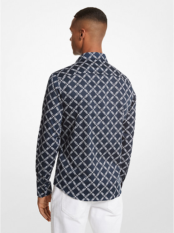 Michael Kors Empire Logo Print Stretch Cotton Men Shirt MIDNIGHT | USAJPZ2215