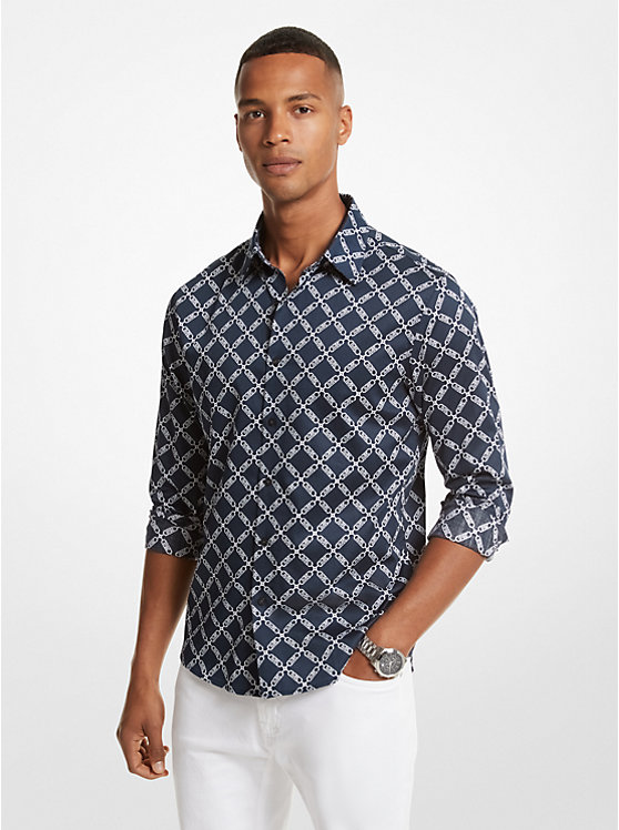 Michael Kors Empire Logo Print Stretch Cotton Men Shirt MIDNIGHT | USAJPZ2215