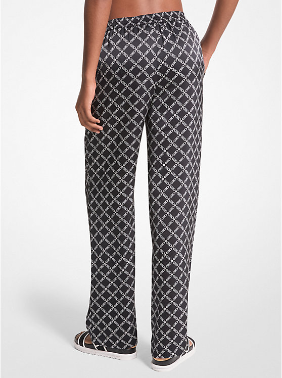 Michael Kors Empire Logo Satin Pajama Women Pants BLACK/WHITE | USAJPV1435