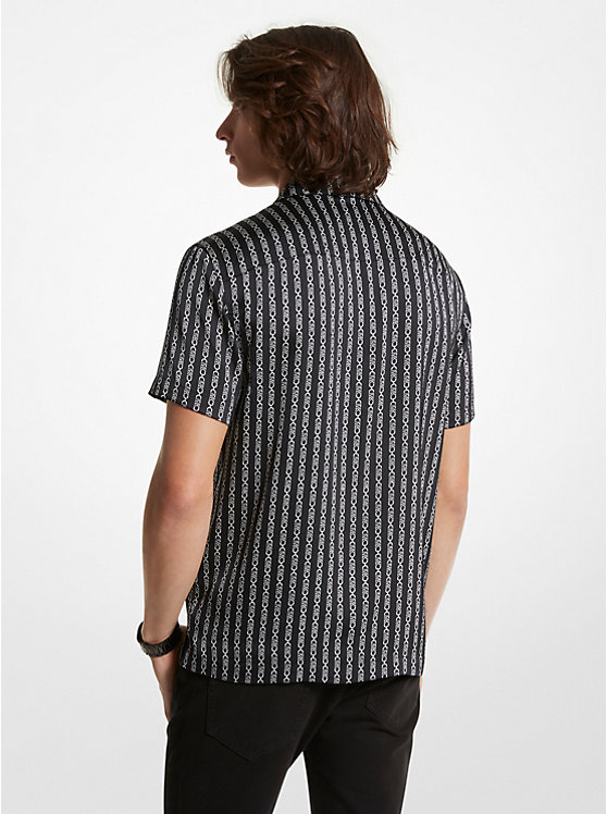 Michael Kors Empire Logo Striped Woven Camp Men Shirt BLACK | USAHAX2216