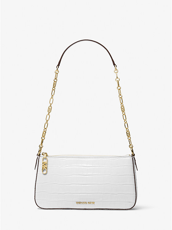 Michael Kors Empire Medium Crocodile Embossed Leather Chain-Link Women Shoulder Bag OPTIC WHITE | USAJPS1208