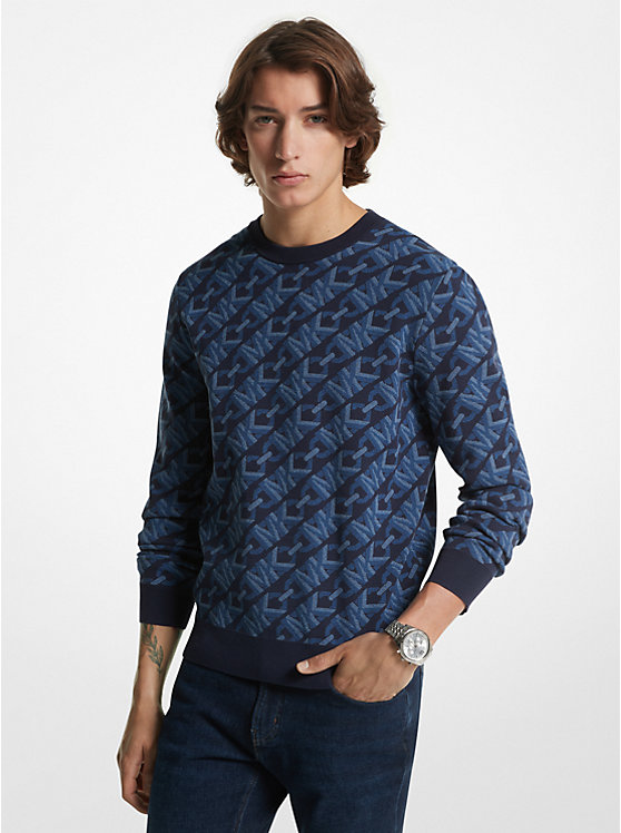 Michael Kors Empire Signature Logo Jacquard Merino Wool Men Sweater MIDNIGHT | USAGSB2246