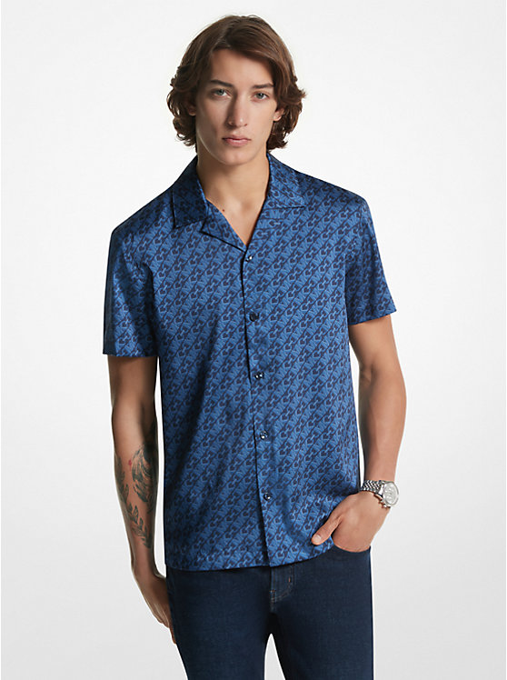 Michael Kors Empire Signature Logo Print Satin Men Shirt MIDNIGHT | USAGSC2217