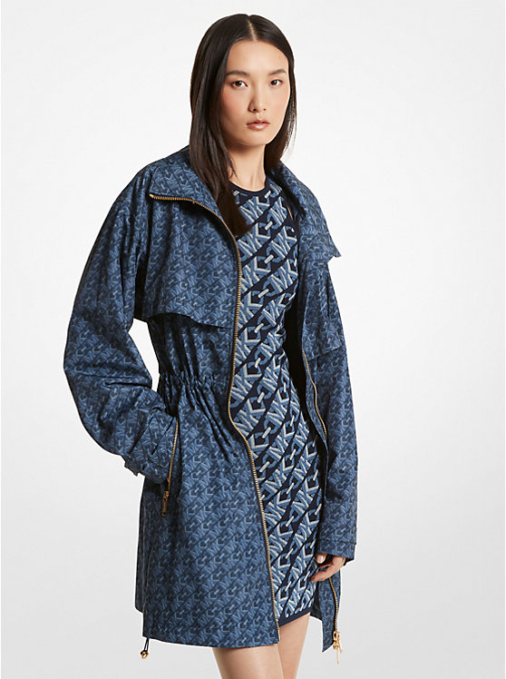 Michael Kors Empire Signature Logo Print Woven Anorak Women Jacket MIDNIGHTBLUE | USALII1366