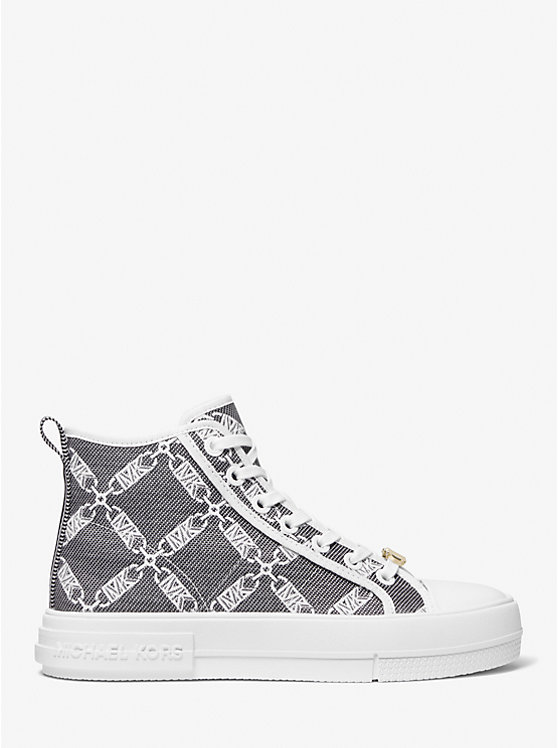 Michael Kors Evy Empire Logo Jacquard High-Top Women Sneakers BLACK/WHITE | USAPJW1981