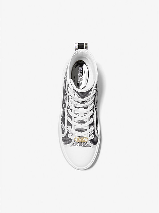 Michael Kors Evy Empire Logo Jacquard High-Top Women Sneakers BLACK/WHITE | USAPJW1981