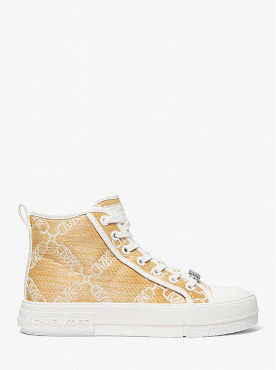 Michael Kors Evy Empire Logo Jacquard Straw High-Top Women Sneakers NAT/OPTICWHT | USAAHE1982