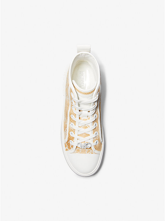 Michael Kors Evy Empire Logo Jacquard Straw High-Top Women Sneakers NAT/OPTICWHT | USAAHE1982