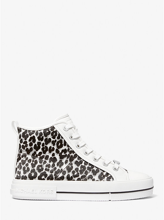 Michael Kors Evy Leopard Print Calf Hair High-Top Women Sneakers BLACK COMBO | USAFDY1985