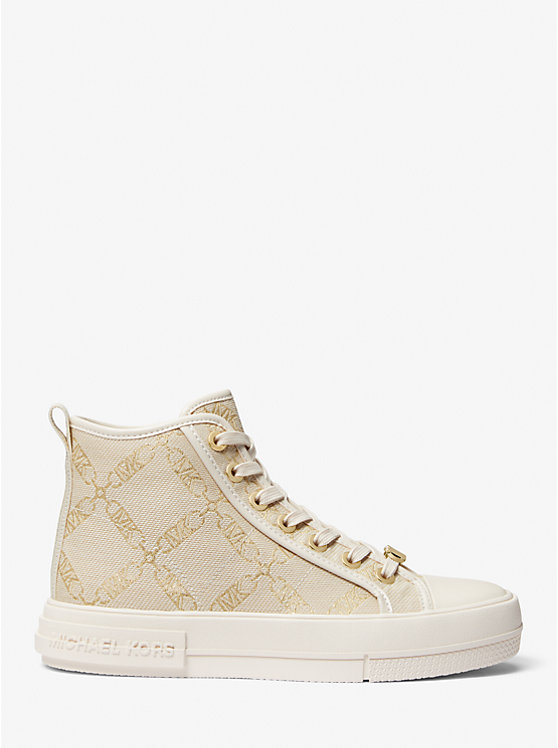 Michael Kors Evy Metallic Empire Logo Jacquard High-Top Women Sneakers PALE GOLD/NATURAL | USAGSU1986