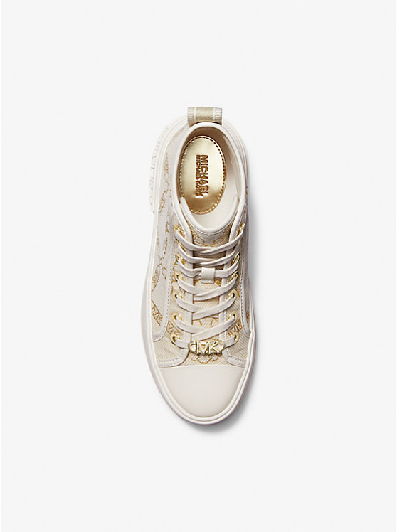 Michael Kors Evy Metallic Empire Logo Jacquard High-Top Women Sneakers PALE GOLD/NATURAL | USAGSU1986