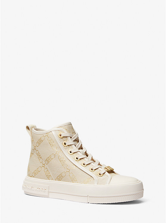 Michael Kors Evy Metallic Empire Logo Jacquard High-Top Women Sneakers PALE GOLD/NATURAL | USAGSU1986