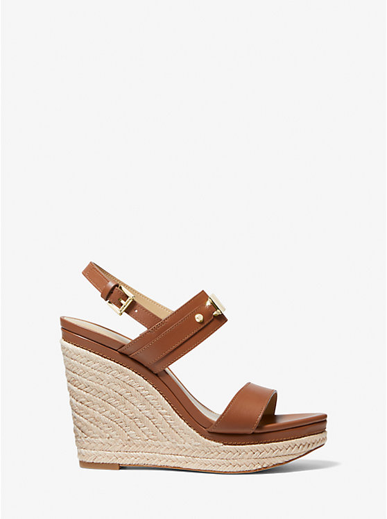 Michael Kors Farrah Leather Wedge Women Sandals LUGGAGE | USAYXK1862