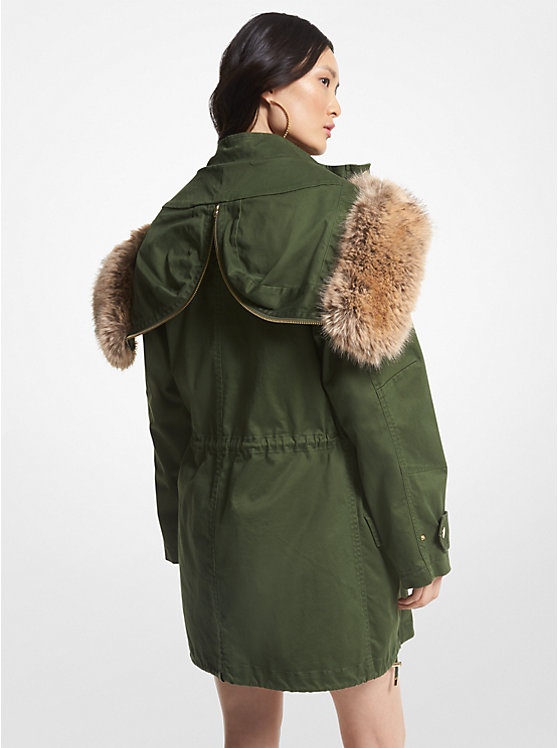 Michael Kors Faux Fur Trim Stretch Cotton Anorak Women Jacket JADE | USANWF1372