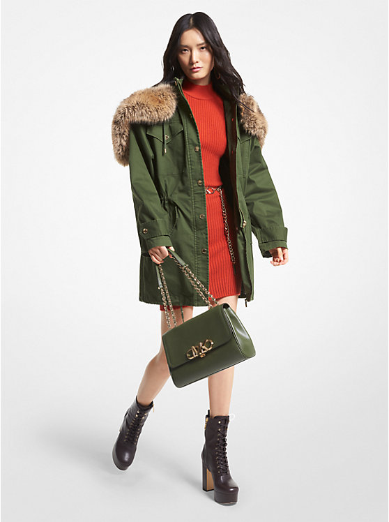 Michael Kors Faux Fur Trim Stretch Cotton Anorak Women Jacket JADE | USANWF1372